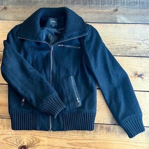 Express Black Wide Collar Wool Blend Bomber Jacket - Size Large